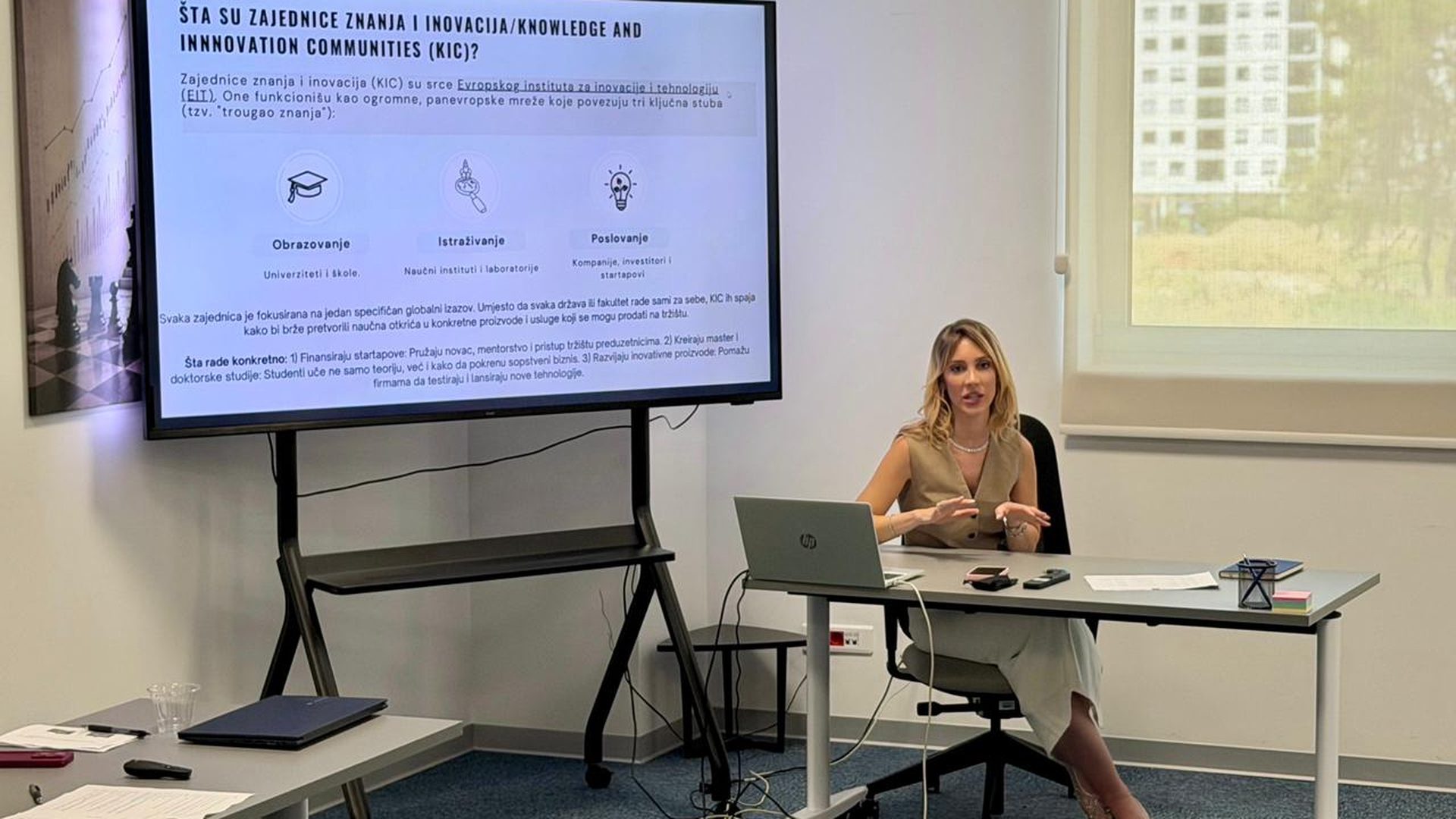 Nina Perunović presenting EIT Knowledge and Innovation Communities at the CKB Bank SME finance training in Montenegro