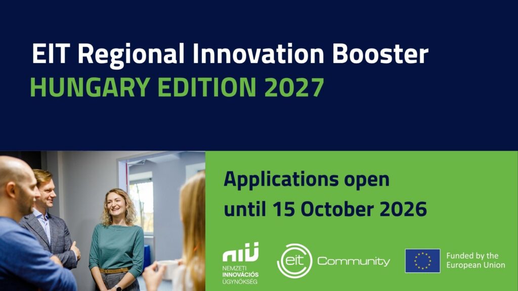 EIT Regional Innovation Booster Hungary Edition 2027 promotional banner, applications open until 15 October 2026