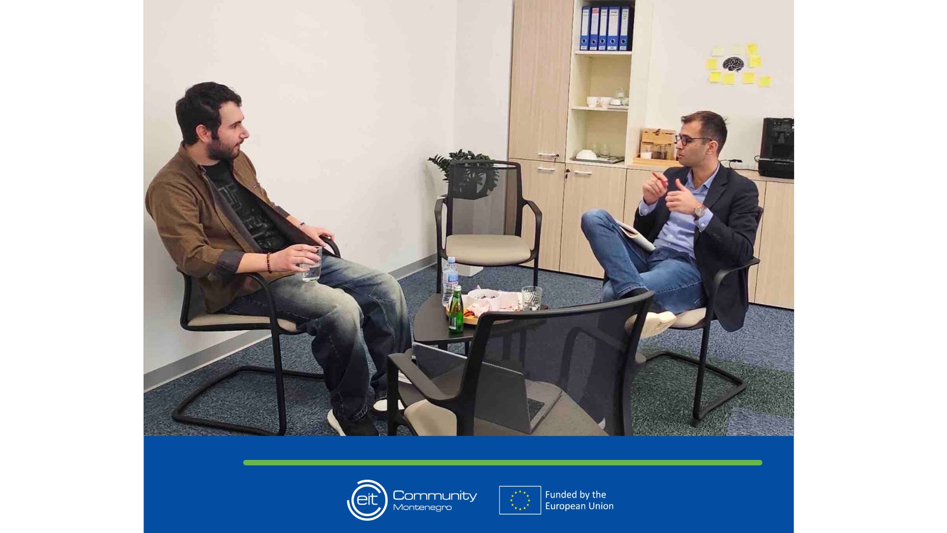 EVOM founder in discussion with an EIT Community Officer, EIT Community Montenegro, funded by the European Union