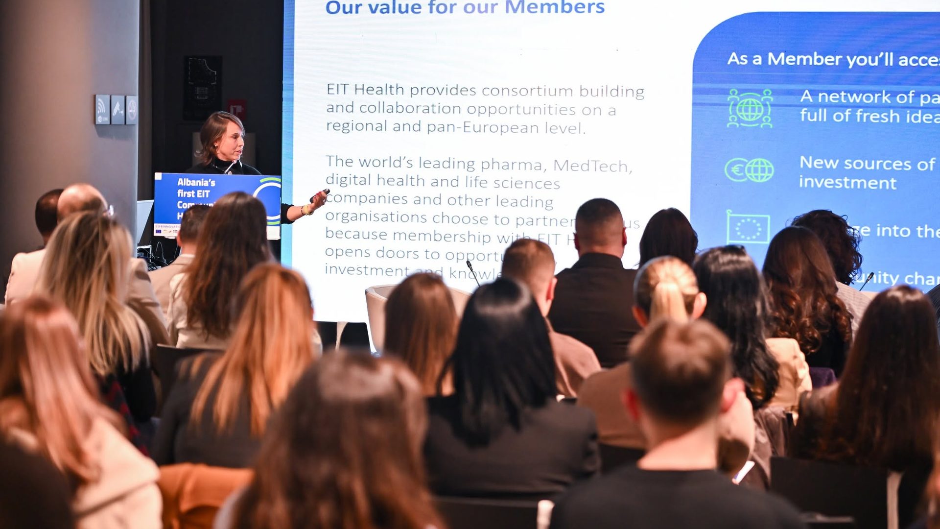 Presentation of EIT Health membership value at the Tirana event