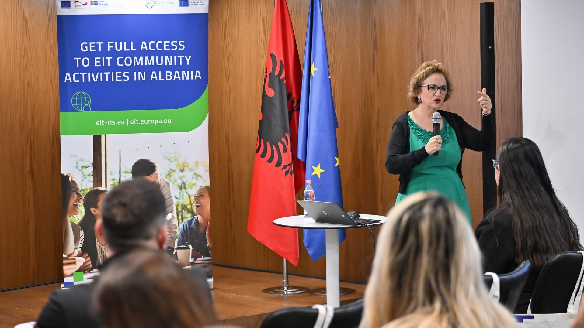 Prof. Dr. Klodiana Gorica presenting EIT opportunities for Albania at Europe House Tirana