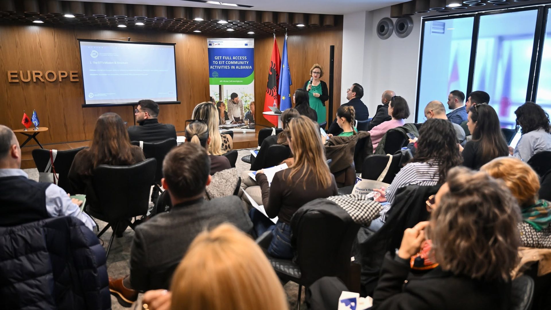 Audience at the Harvesting Innovation event at Europe House Tirana